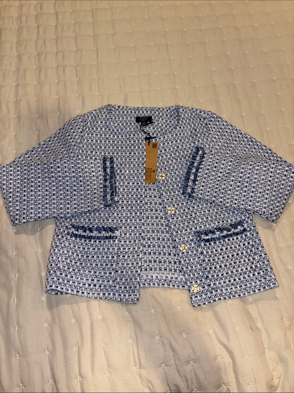 Little girls blue and white tweed blazer - from Florence, Italy